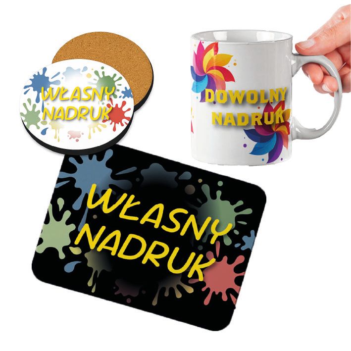 Personalizowany zestaw na biurko – podkładka, kubek i podkładka pod kubek