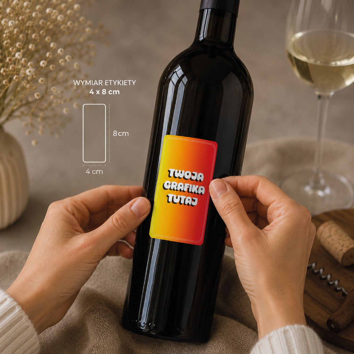 Etykiety personalizowane 8×4 cm – na butelki, napoje, wino 100 szt