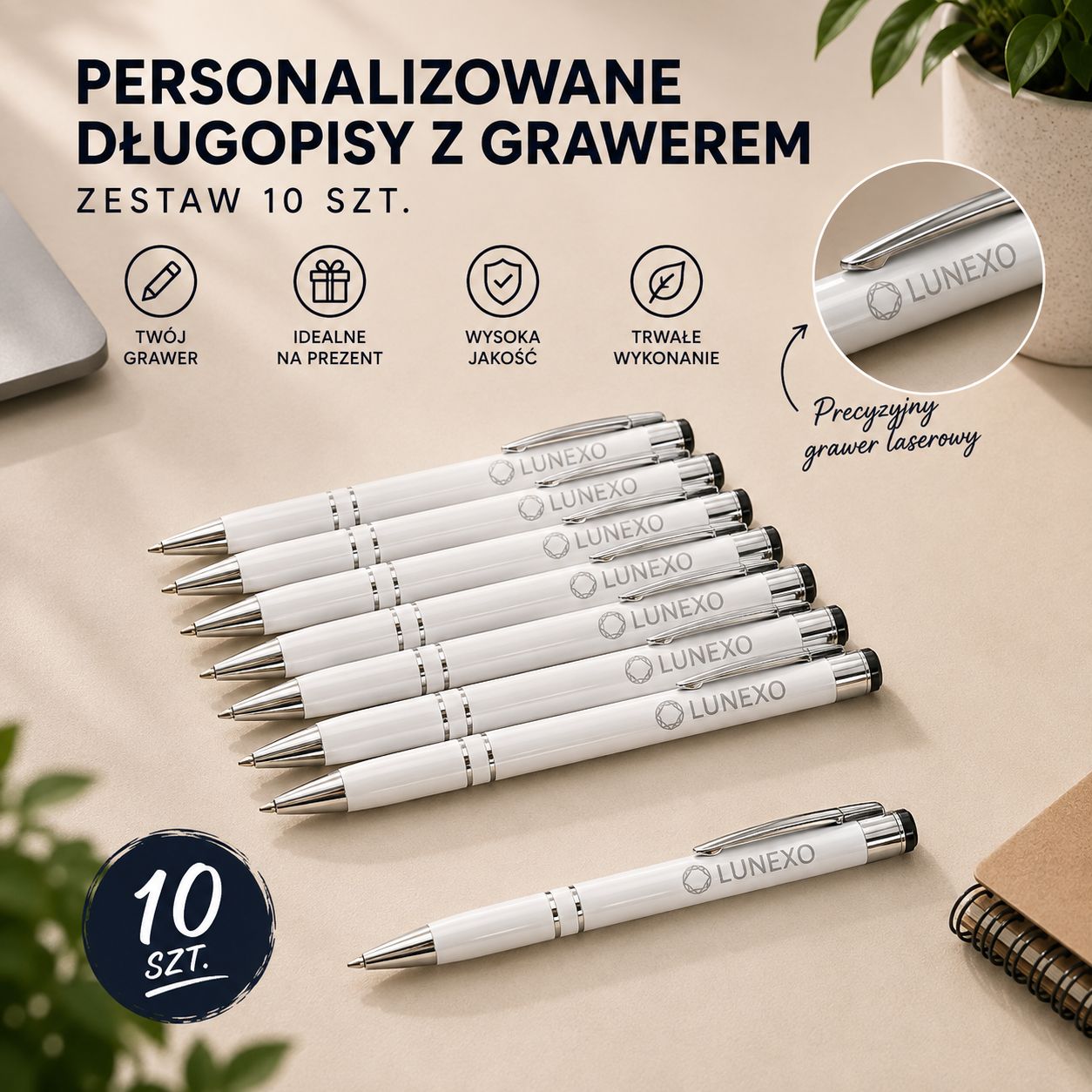 Personalizowany Zestaw Długopisów z Grawerem | biały