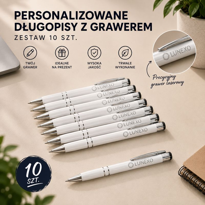 Personalizowany Zestaw Długopisów z Grawerem | biały