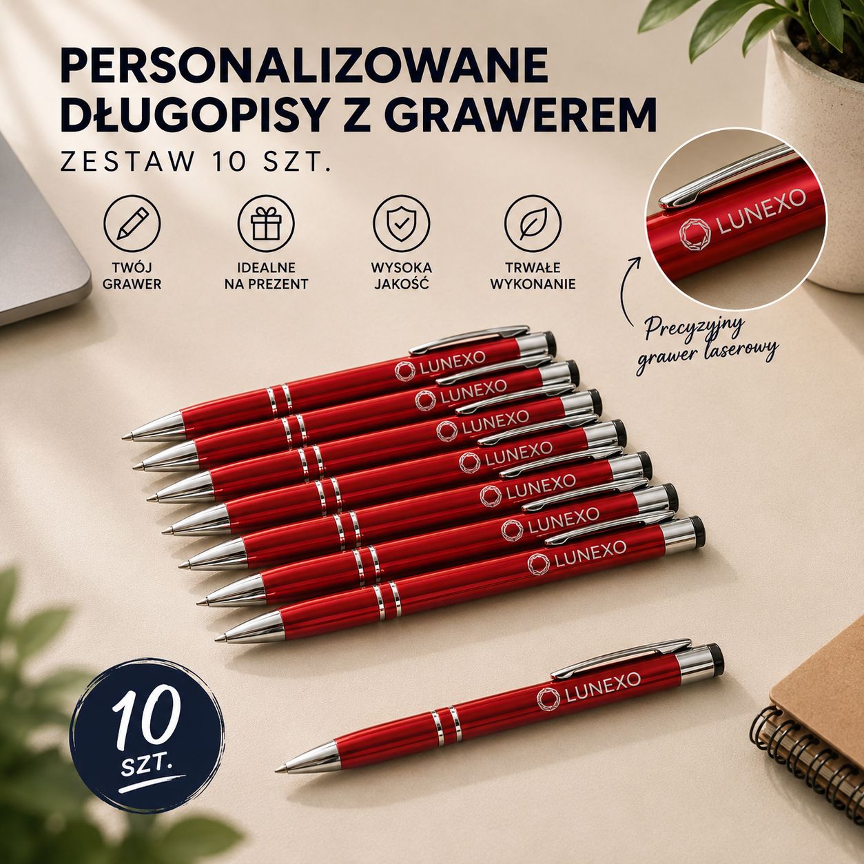 Personalizowany Zestaw Długopisów z Grawerem | czerwony
