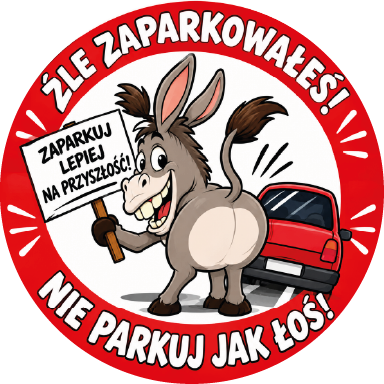 Naklejka za Złe Parkowanie 65 mm – Śmieszna Naklejka Parkingowa 100 szt | Wzór 1