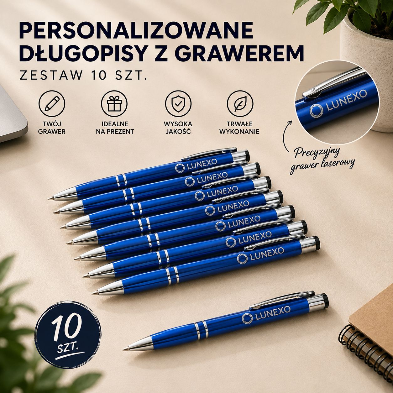 Personalizowany Zestaw Długopisów z Grawerem | granatowy