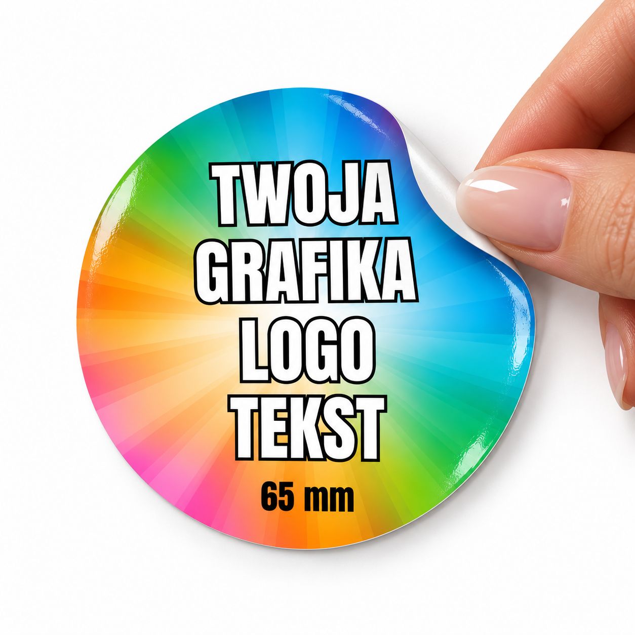 Naklejki logo etykiety reklamowe 20 szt 65 mm PERSONALIZOWANE