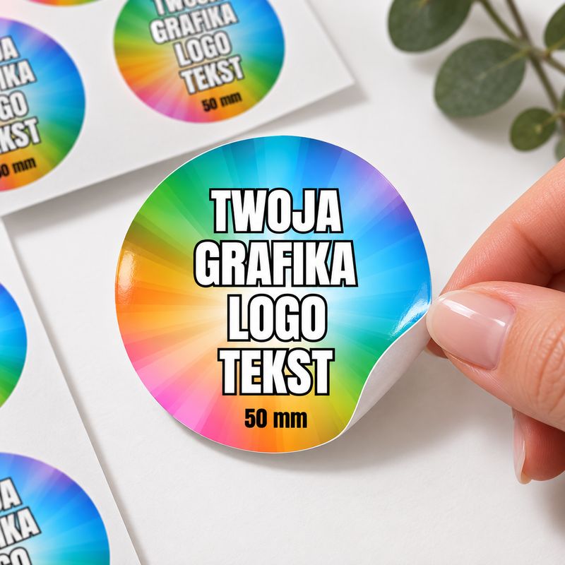 Naklejki logo etykiety reklamowe 20 szt 50 mm PERSONALIZOWANE