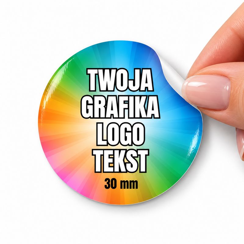 Naklejki logo etykiety reklamowe 20 szt 30 mm PERSONALIZOWANE