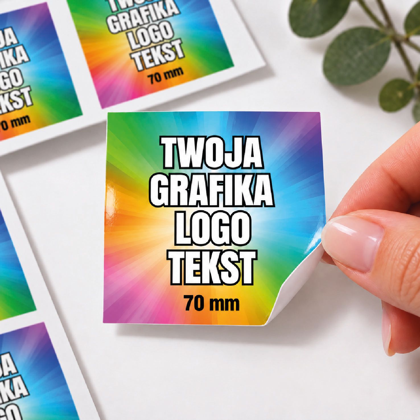 Naklejki z Własnym Nadrukiem 70 mm (20 szt) – Personalizowane Naklejki
