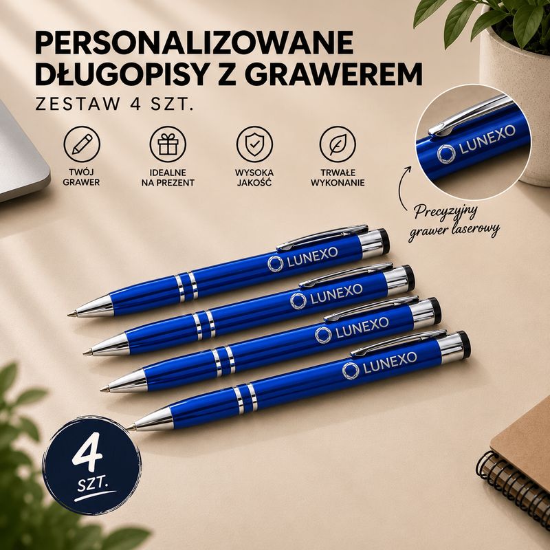 Personalizowany Zestaw Długopisów (4 szt.) z Grawerem | granatowy