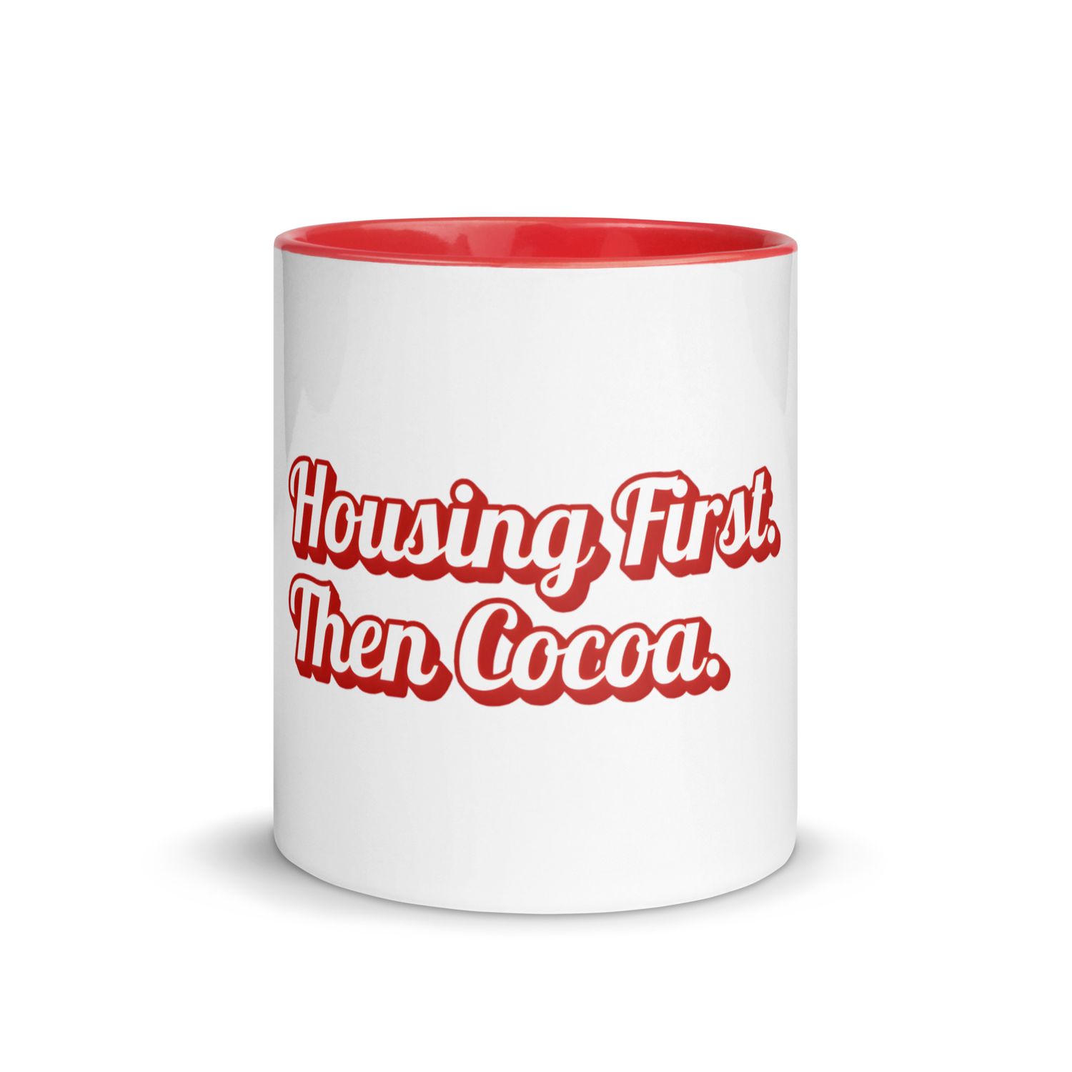 Housing First. Then Cocoa. – Holiday Mug (Red or Green)