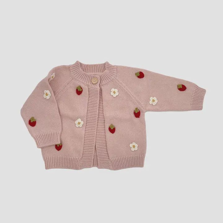 Cotton Strawberry Flower Cardigan 0-6M