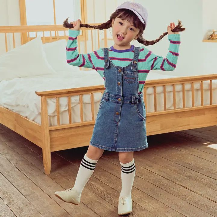 Ribbed Long Sleeve Multi Striped T-Shirt (Blue &amp; Pink)