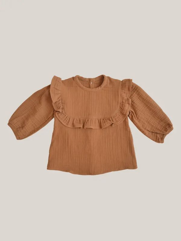 Rust-Girl Ruffled Muslin Blouse