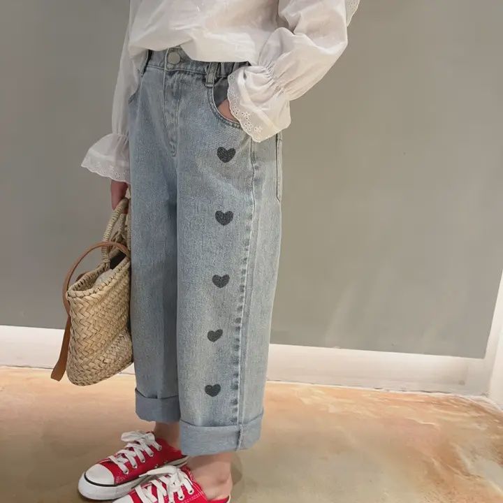 Girls Heart Wide Leg Jeans