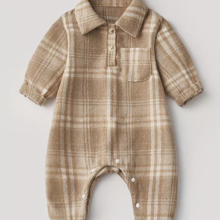 Adorable Plaid Retro Long Sleeve Onesie Romper, Colour: Caramel, Size: 3-6M