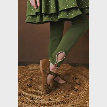 Girls Knit Leggings Green Eyelet (6M)