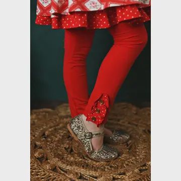 Girls Knit Leggings Red with White Polka Dots (24M)