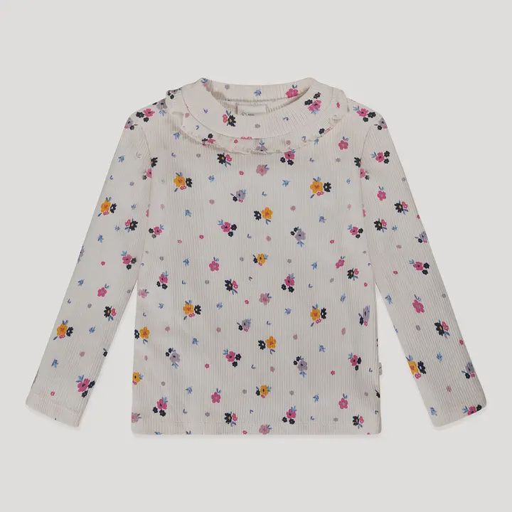 Long Sleeve Shirt, Cotton Ribbed, Floral White