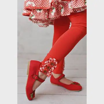 Girls Knit Leggings Red &amp; White Gingham