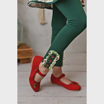 Girls Knit Leggings Dark Green &amp; Gingham