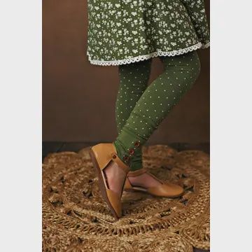 Girls Knit Leggings Green &amp; White Polka Dot