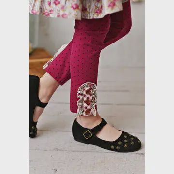 Girls Knit Leggings  Dark Pink &amp; Purple Polka Dots (7Y)