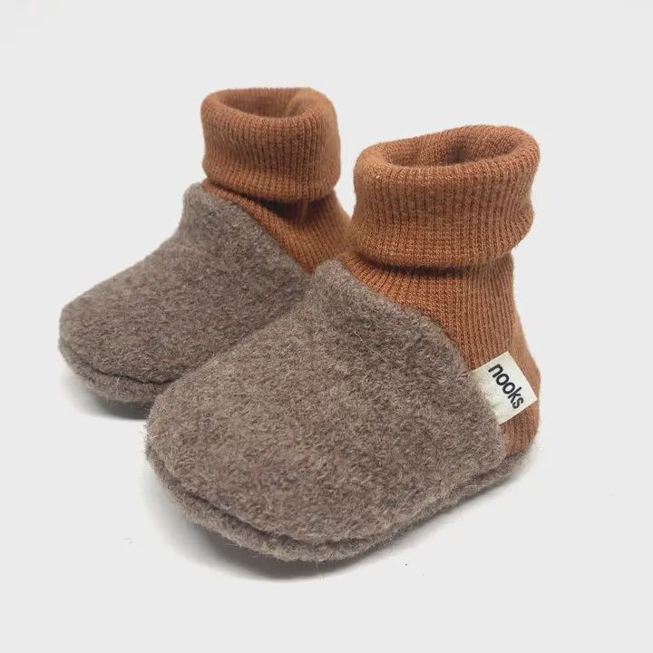 Pre-Walking Soft Wool Mini Booties (0-6M), Colour: Clay