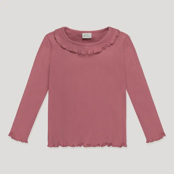 Girls Long Sleeve Shirt Lettuce Neck, Pink