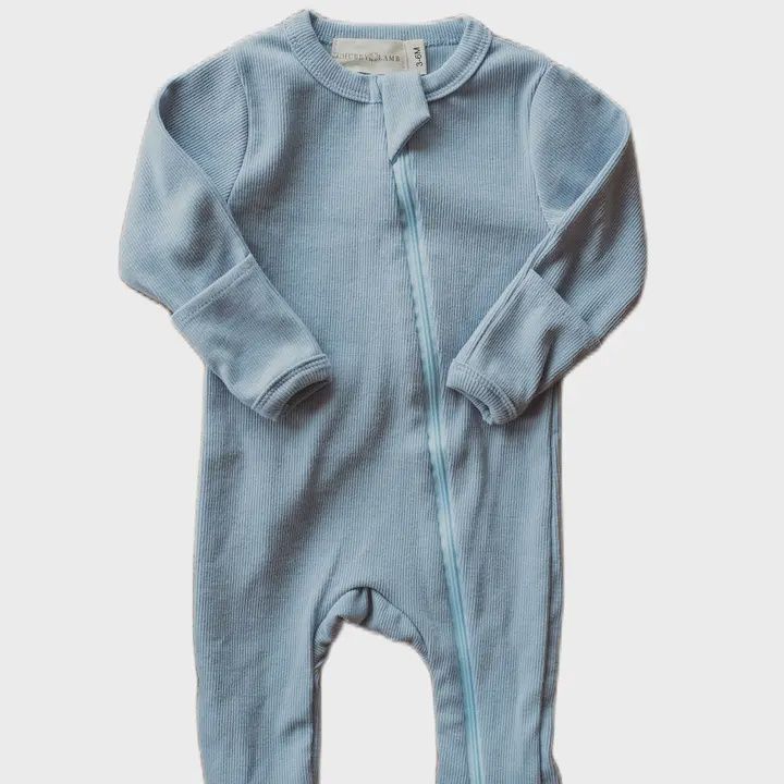 One Piece Zipper, Colour: Light Blue, Size: 3-6M