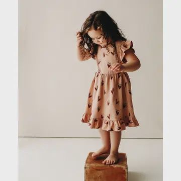 Ruffle Dress- Lily of the Valley- Peach, Size: 6Y