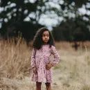 Tiered Henley Dress- Fox Floral Dusty Rose, Size: 7Y