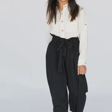 White Button Down Shirt with Black  Pants 2 Pc