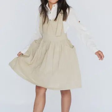 Beige Overall Dress &amp; Shirt Two Piece Set