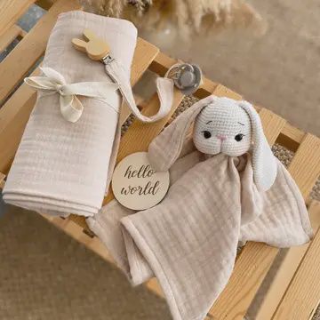 Organic Cotton Handmade Cuddle Bunny Muslin Blanket Set