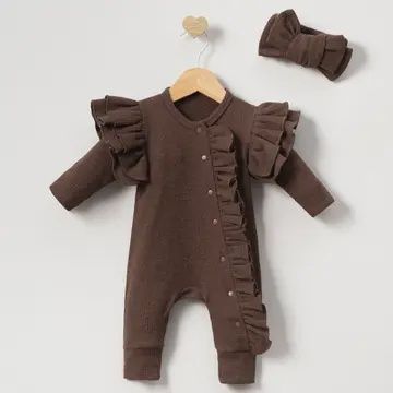Romper Set &quot;Orchid&quot; For Girls 100% Cotton, Colour: Brown, Size: 0-3M