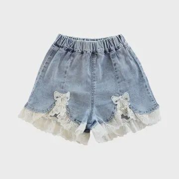 Denim Lace Hem Denim Shorts