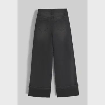 Girls Hot Fix Stud Cuffed Wide Jeans Faded Blak