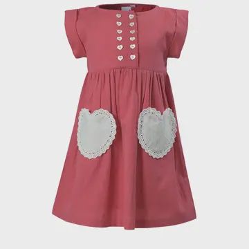 Coral Heart Gathered Dress, Size: 0-3M