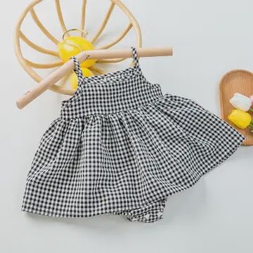 Sling Plaid Romper Summer Jumpsuit Onesies, Size: 3-6M, Colour: Black
