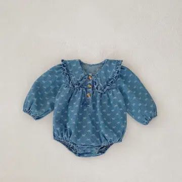 Bow Jacquard Denim Dress / Romper, Size: 3-6M