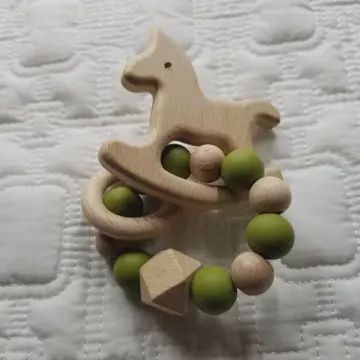 Silicone &amp; Beech Wood , Teething Rattle