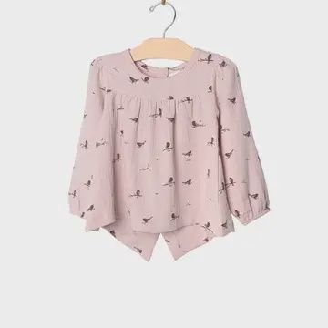 Button Back Top- Fall Lavender Birds