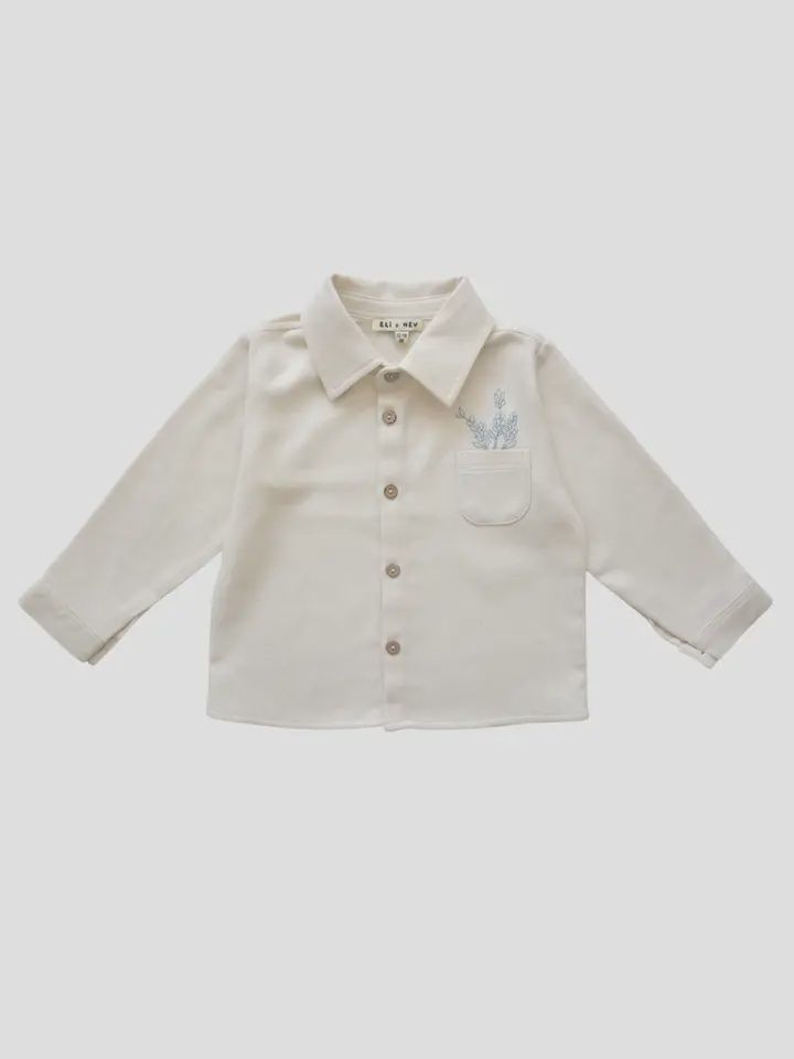 Baby Kid (Embroidered Pocket Blue) Button Up Shirt, Size: 6-9M