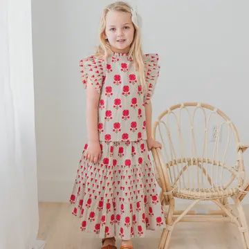 Pink Floral Ruffle Top &amp; Tiered Skirt Set