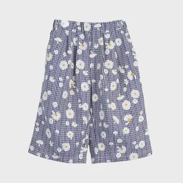Floral Plaid Wide Pants (2 Colors), Size: 4T, Colour: Blue