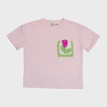 Crochet Floral Patch Tee Pink