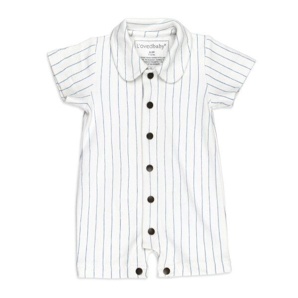Oranic S/Sleeve Romper, Colour: Pool Pinstripe, Size: 0-3M