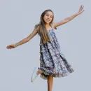 Grey Stripe &amp; Floral Print Layered Singlet Dress, Size: 6Y