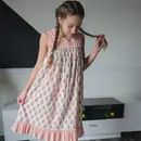 Coral Booty Print &amp; Stripe Sweetheart Neck Dress, Size: 3y