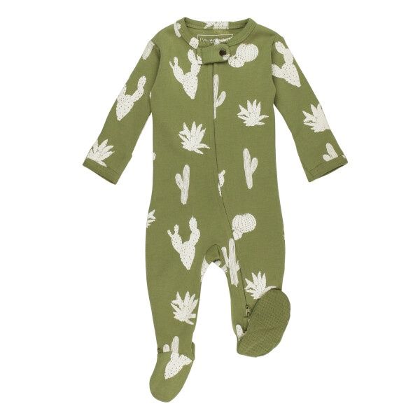Organic 2-Way Zipper Footie, Colour: Sage Catus, Size: 0-3M