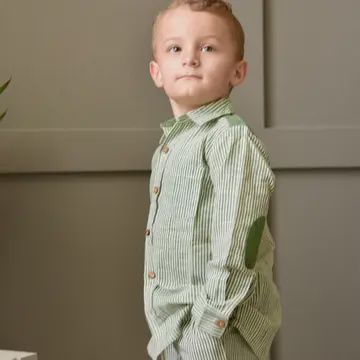 Boys Striped Shirt - Olive Green